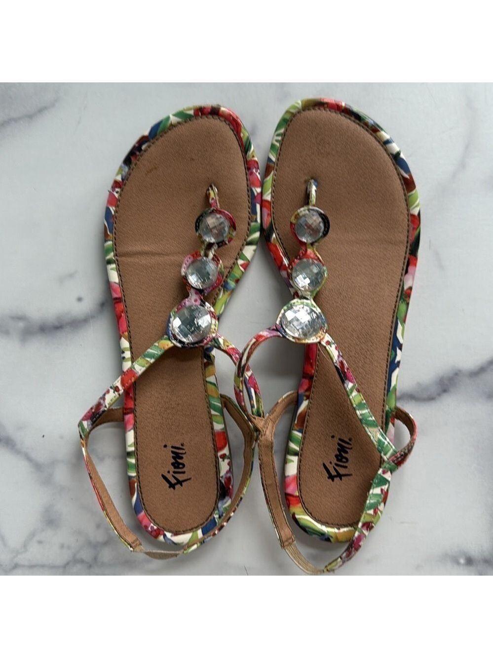 Fioni Multicolored Floral Rhinestone Thong Flat Sandals Size 7 - Picture 8 of 10